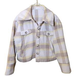 BOHO Casual Beige and Yellow Em & Elle Plaid Shacket Size Small